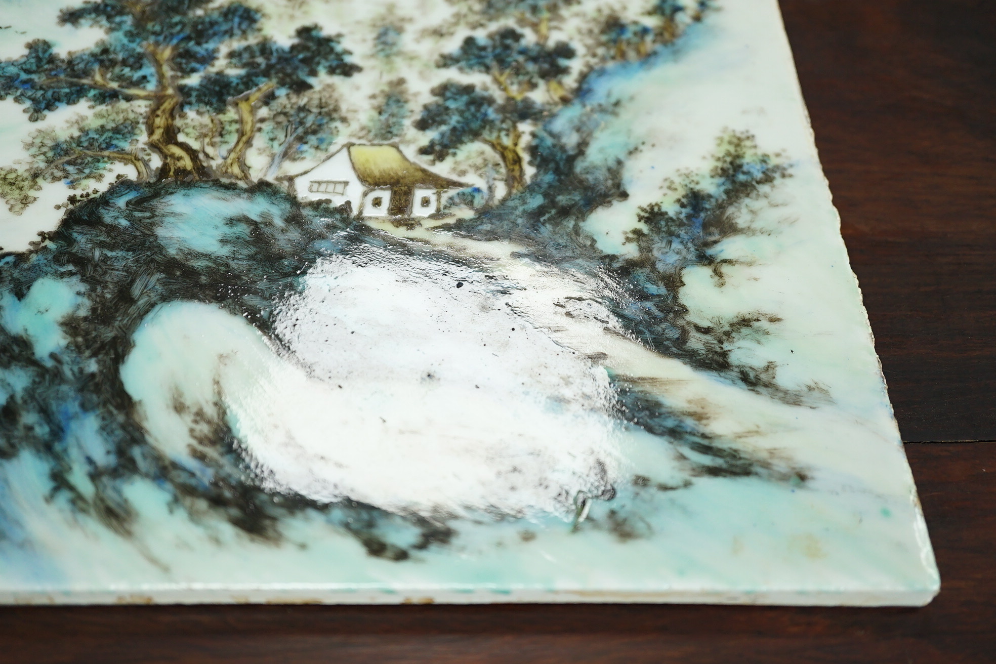 A Chinese enamelled porcelain 'landscape' plaque, attributed to Wang Xiaoting, mid 20th century